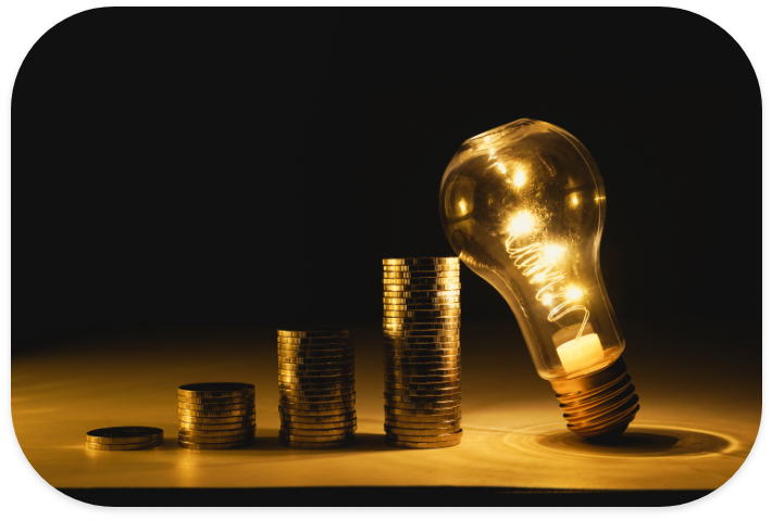 Golden coins and lightbulb